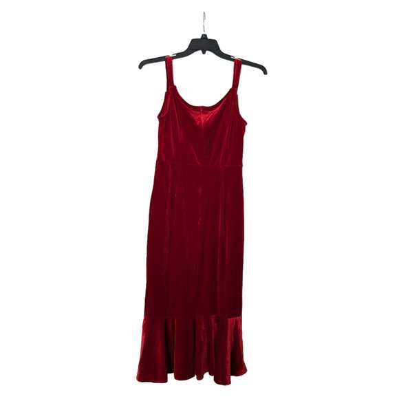 SHEIN Dresses Womens Nwot Shein Long Red Velvet Cami Ruffle Party